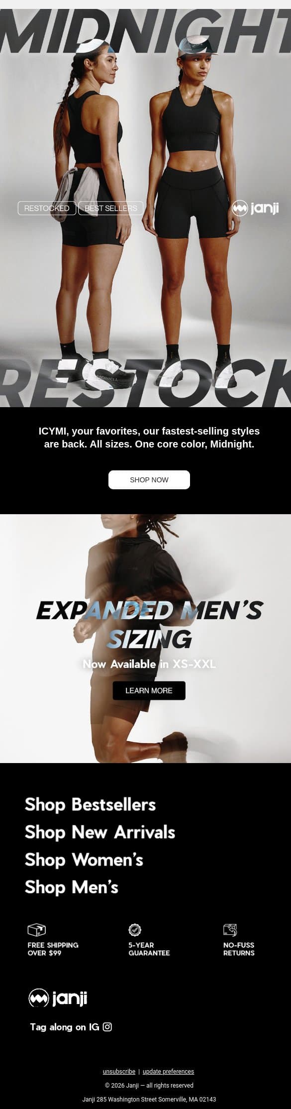 YOUR FAVORITE STYLES BACK IN BLACK 🖤 email from Janji screenshot