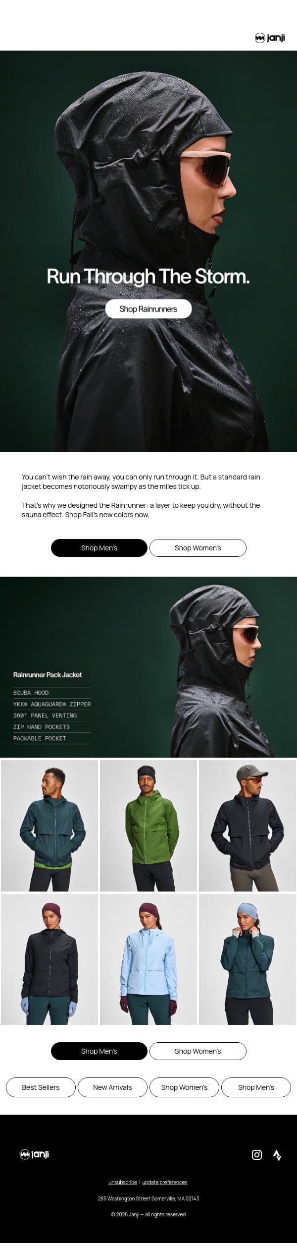 THE RAINRUNNER IS BACK email from Janji screenshot