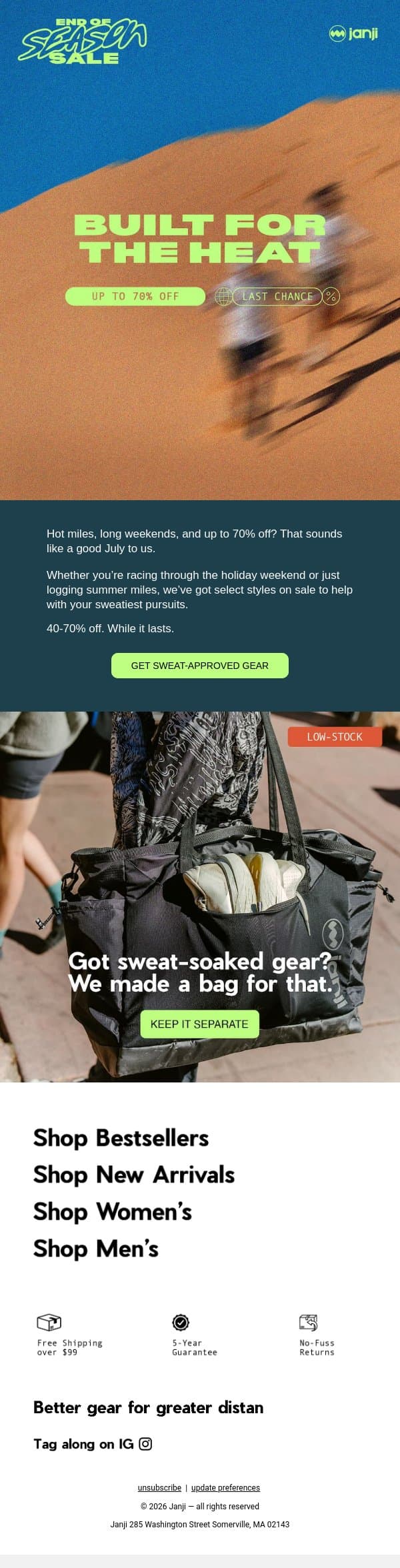 Hot Miles, Cool Prices email from Janji screenshot