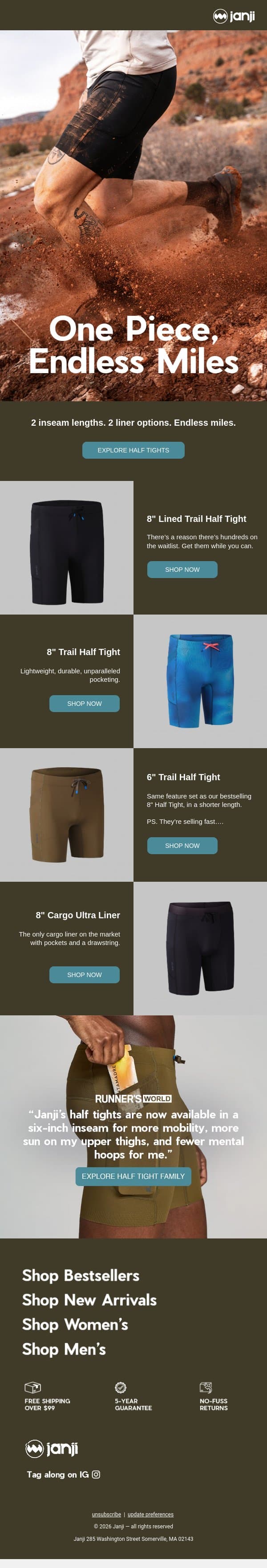 RESTOCK ALERT: LINED HALF TIGHTS ARE BACK email from Janji screenshot
