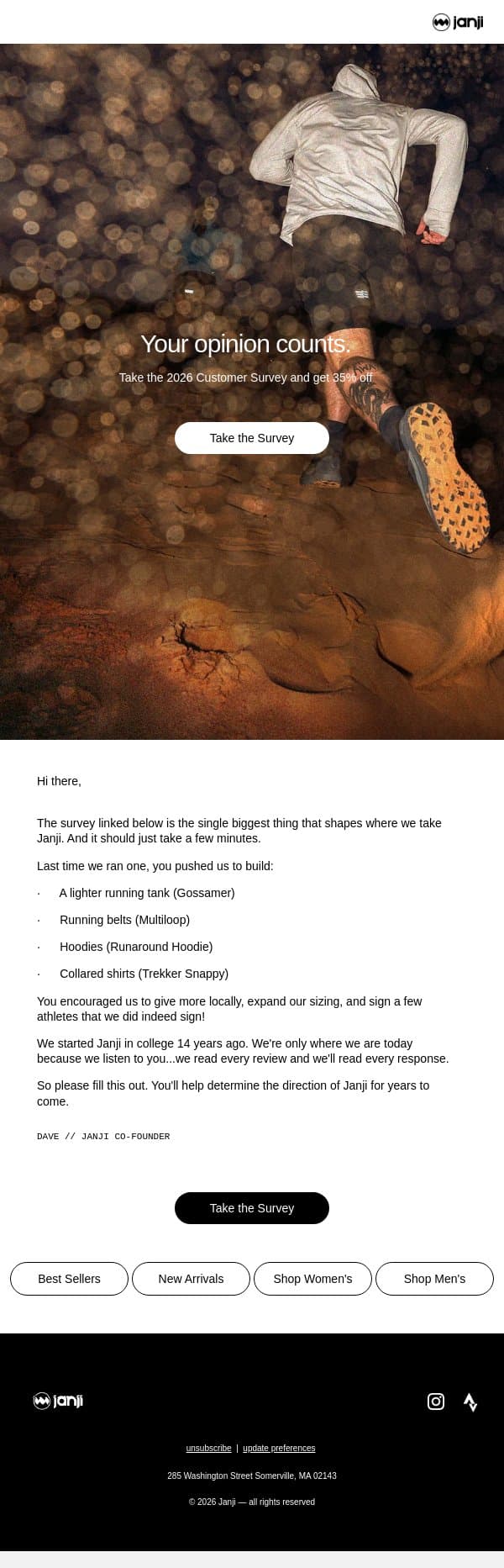 35% off is waiting for you email from Janji screenshot