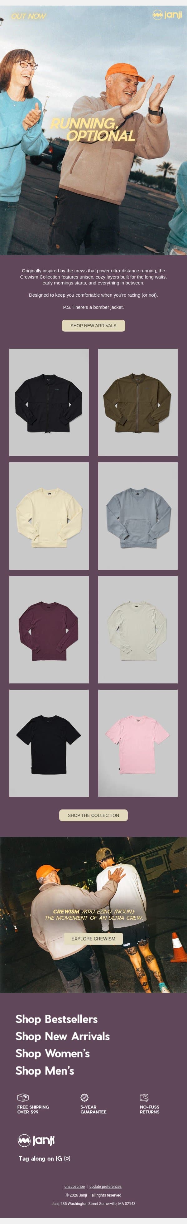 ALL NEW STYLES, ALL NEW ARRIVALS email from Janji screenshot
