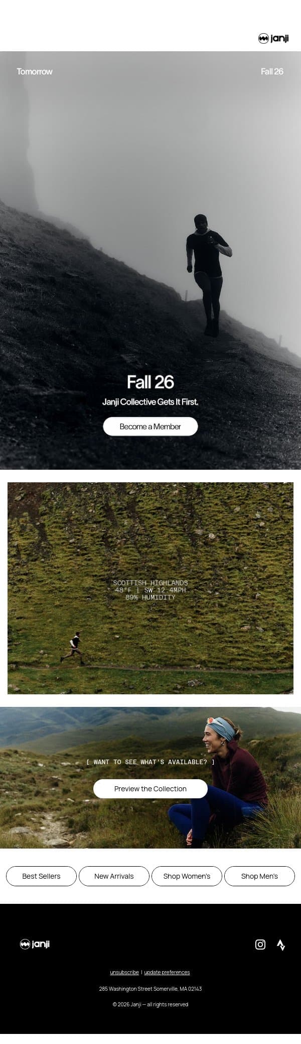 FALL 26 DROPS TOMORROW email from Janji screenshot