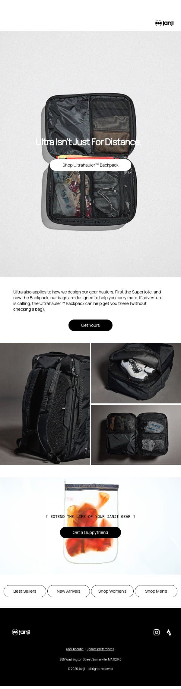 The Ultrahauler™ Backpack is Here email from Janji screenshot