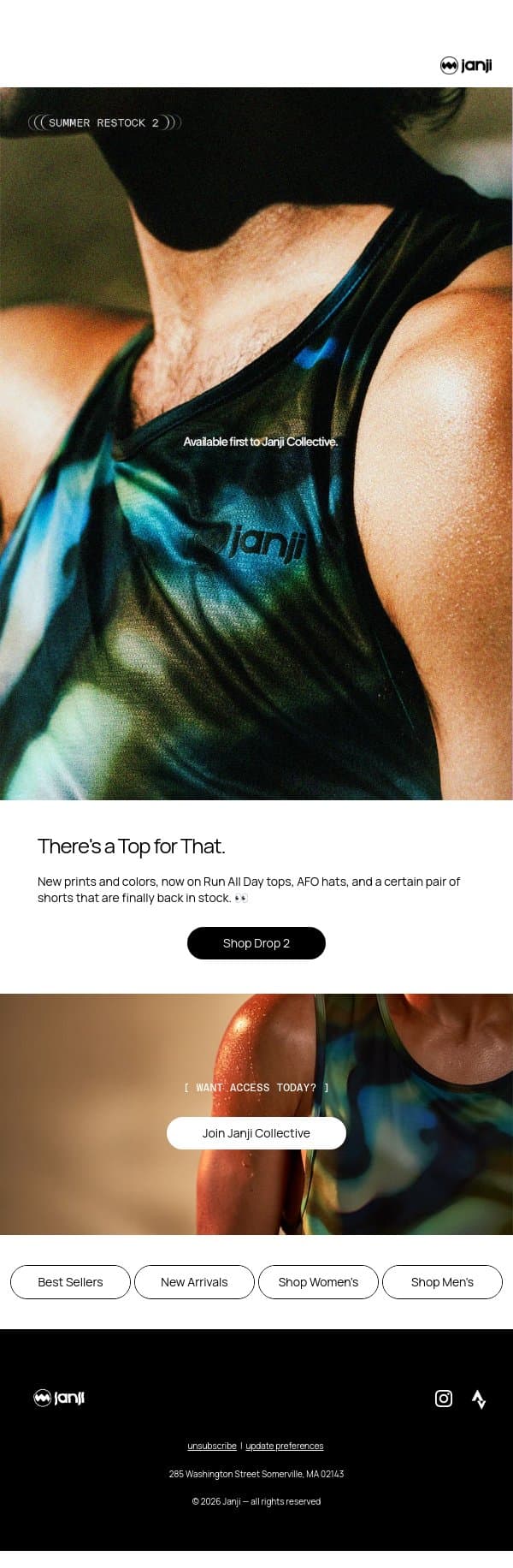 SUMMER RESTOCK PART 2 IS LIVE email from Janji screenshot
