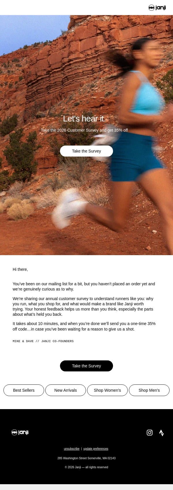 We haven’t officially met (yet) email from Janji screenshot