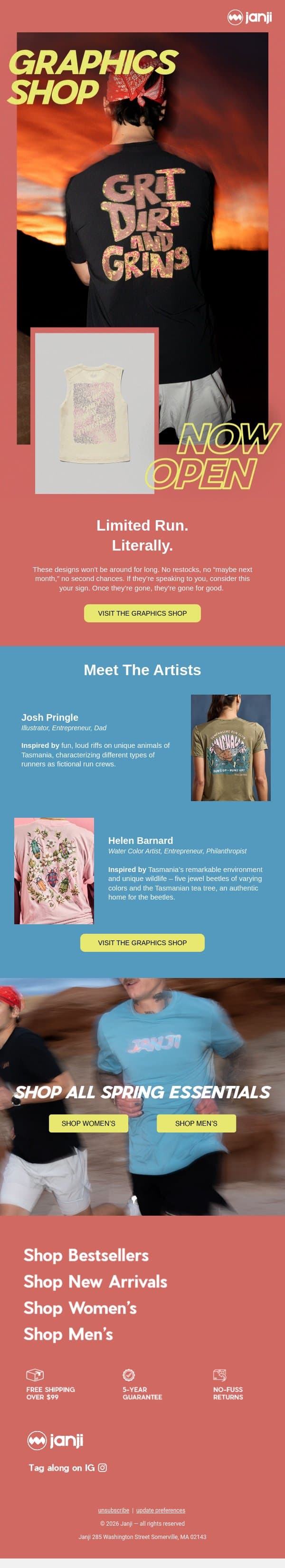 THE GRAPHICS SHOP: NOW OPEN email from Janji screenshot