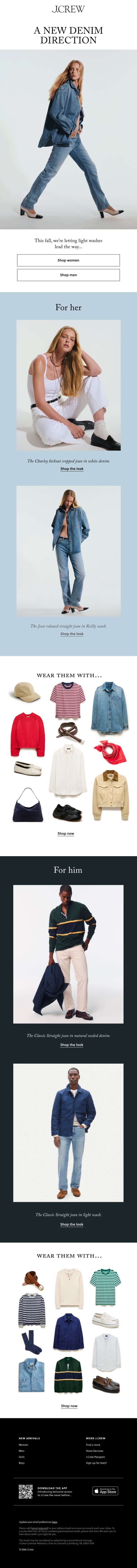 Lighten up your fall denim email from J.Crew screenshot