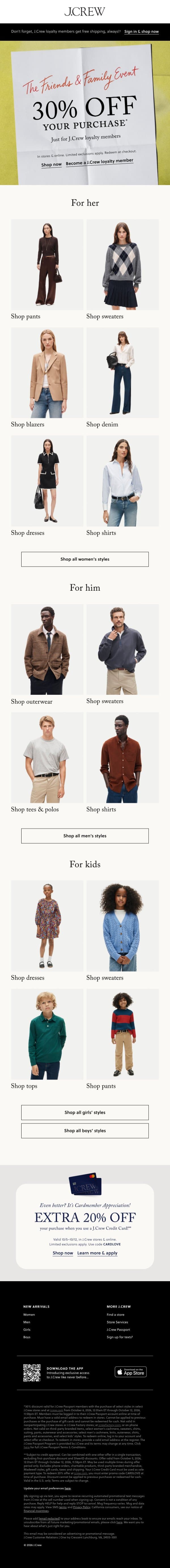 Shop 30% off your purchase while you can! email from J.Crew screenshot