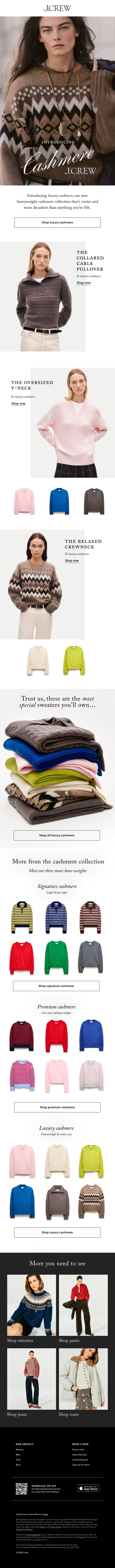 Introducing luxury cashmere email from J.Crew screenshot
