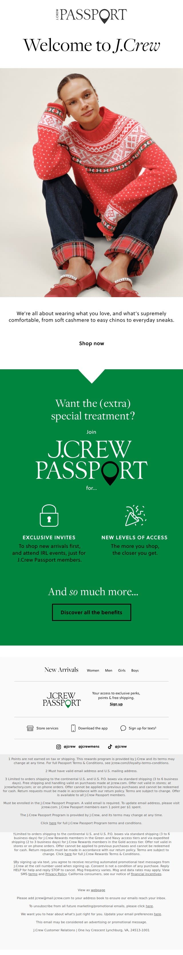 Welcome, welcome! email from J.Crew screenshot