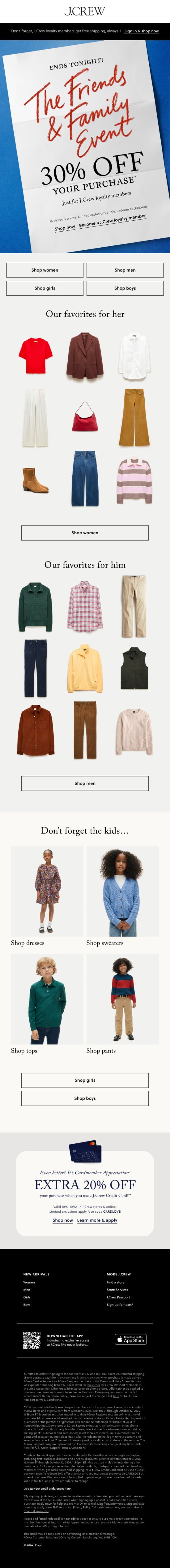 One more chance for 30% off your purchase! email from J.Crew screenshot