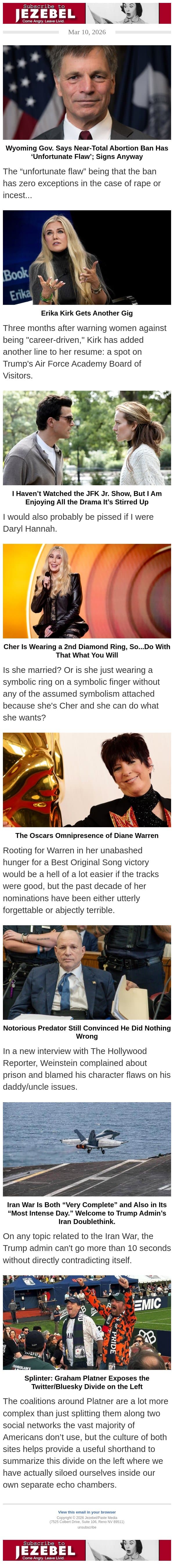 Erika Kirk Gets Another Gig email from Jezebel screenshot