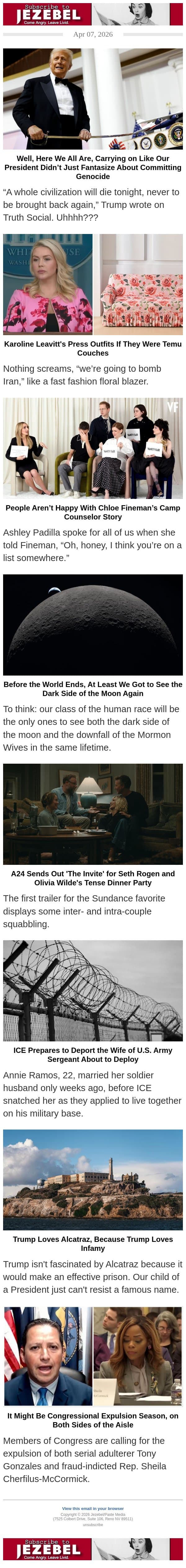 Karoline Leavitt’s Press Outfits If They Were Temu Couches email from Jezebel screenshot