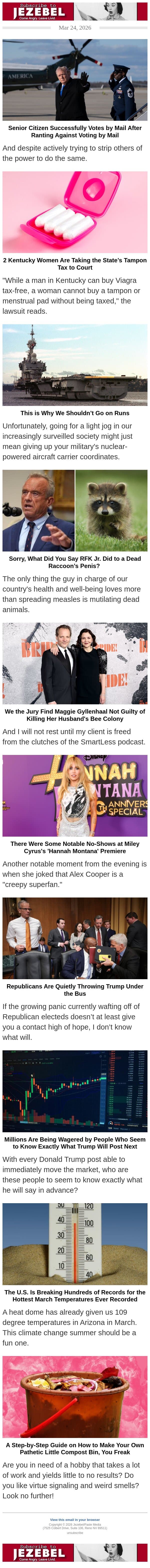 Sorry, What Did You Say RFK Jr. Did to a Dead Raccoon’s Penis? email from Jezebel screenshot