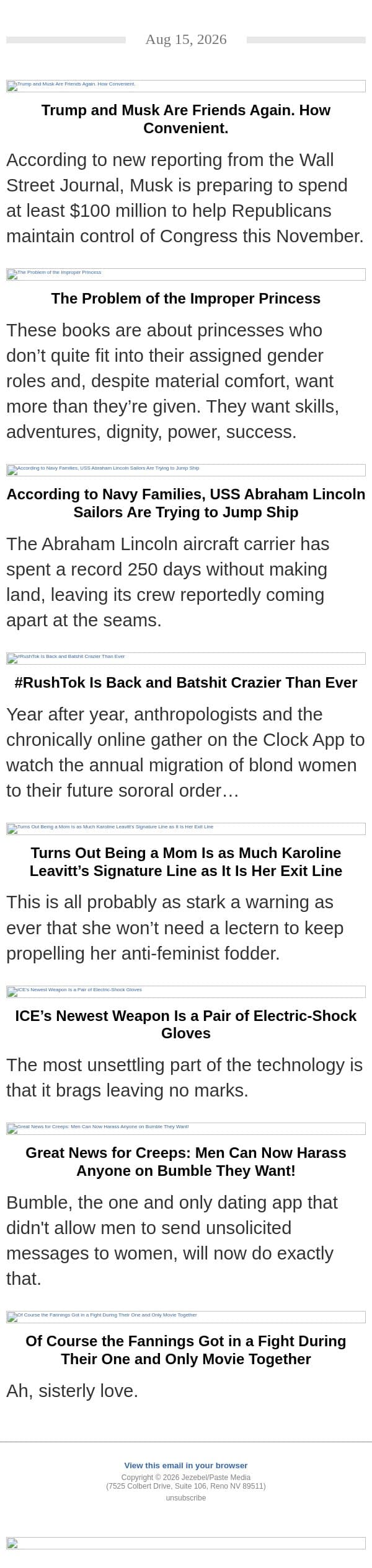 Elon Musk's Plan to Buy the Midterms, The Horrors of #RushTok, Karoline Leavitt email from Jezebel screenshot