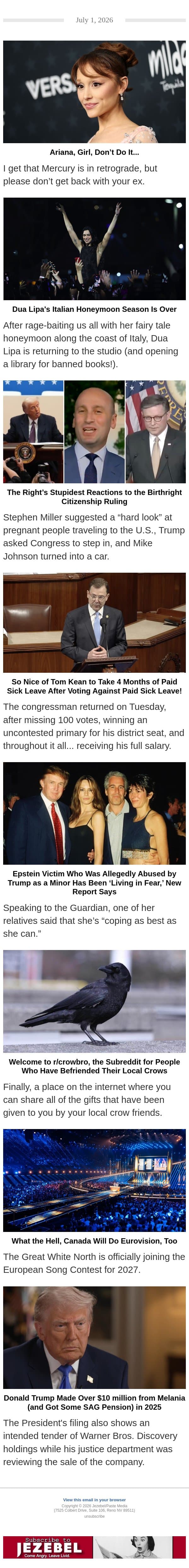 Ariana, Girl, Don't Do It... email from Jezebel screenshot