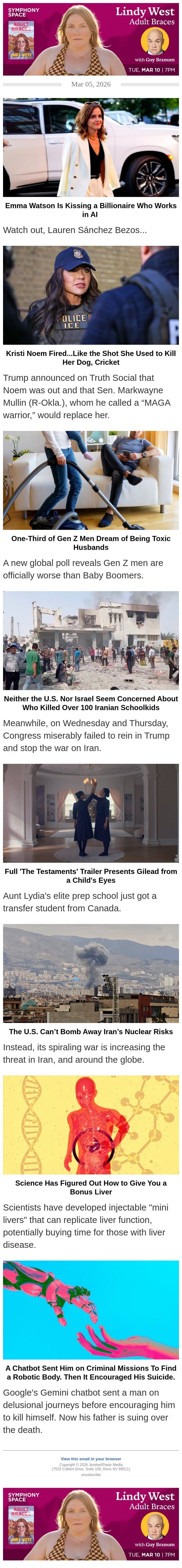 Kristi Noem Fired…Like the Shot She Used to Kill Her Dog, Cricket email from Jezebel screenshot