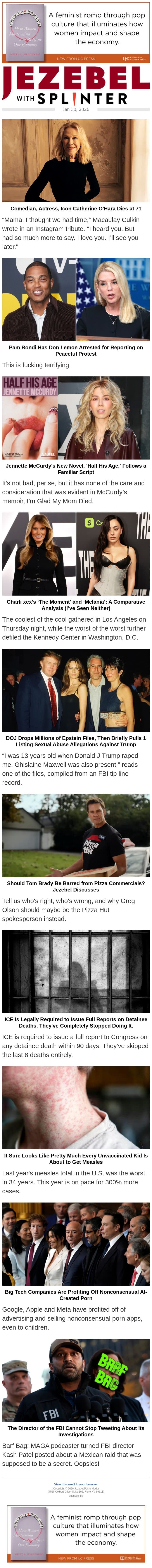 DOJ Drops Millions of Epstein Files, Briefly Removes 1 Listing Sexual Abuse Allegations Against Trump email from Jezebel screenshot