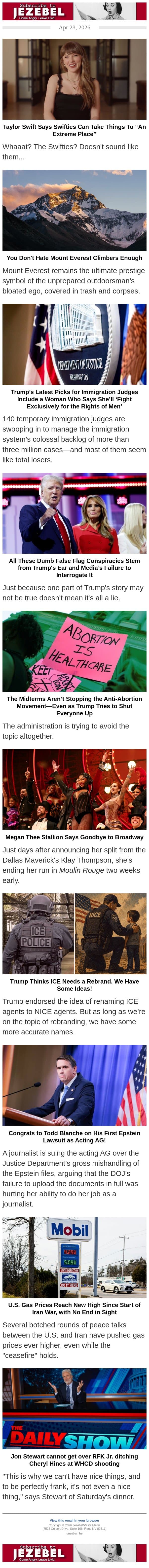 Taylor Swift Says Swifties Can Take Things to "An Extreme Place" email from Jezebel screenshot