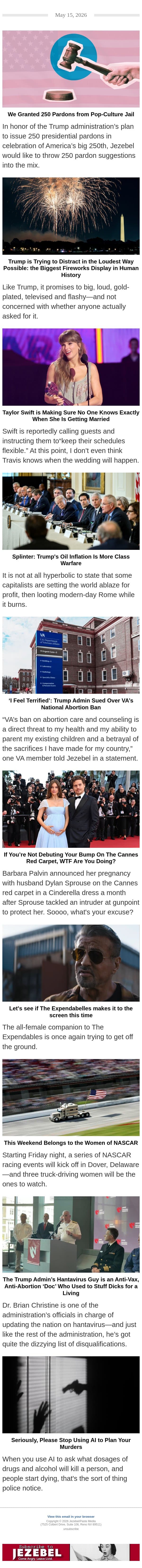Jezebel's 250 Pop-Culture Pardons, Taylor Swift's Secret Wedding Date email from Jezebel screenshot