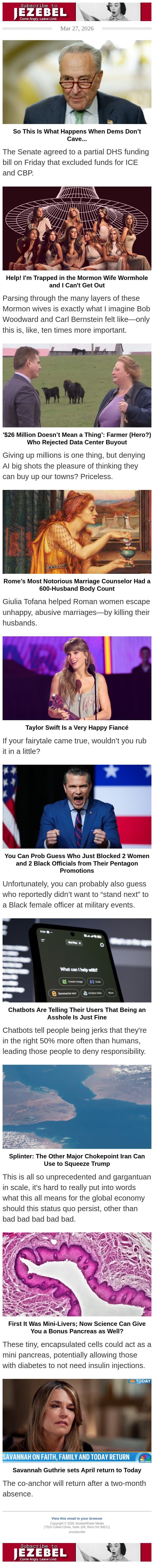 Help! I’m Trapped in the Mormon Wife Wormhole! email from Jezebel screenshot