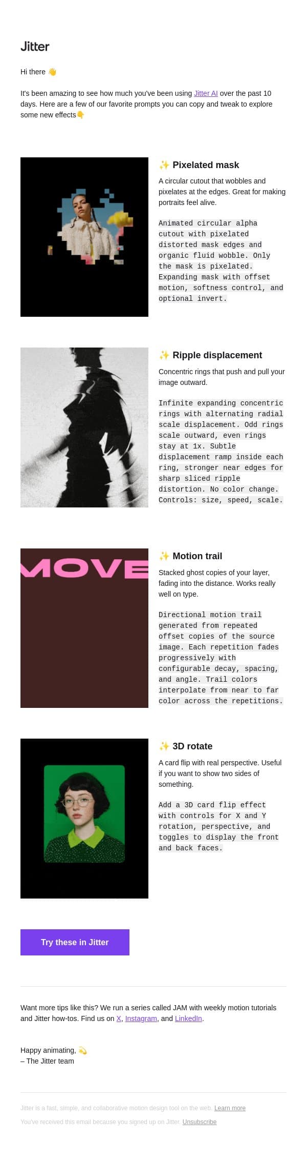 ✨ 4 Jitter AI prompts we love email from Jitter screenshot