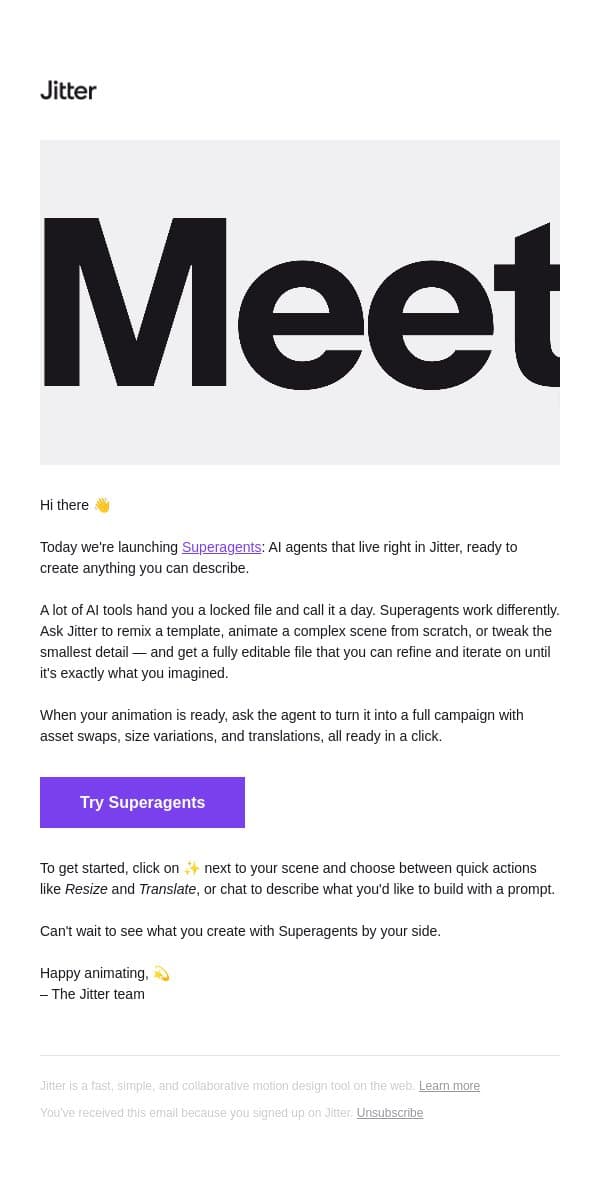 AI agents, right in Jitter ✨ email from Jitter screenshot