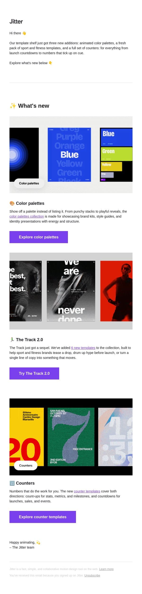 ✨ New in Jitter: 3 new template packs for your next project email from Jitter screenshot