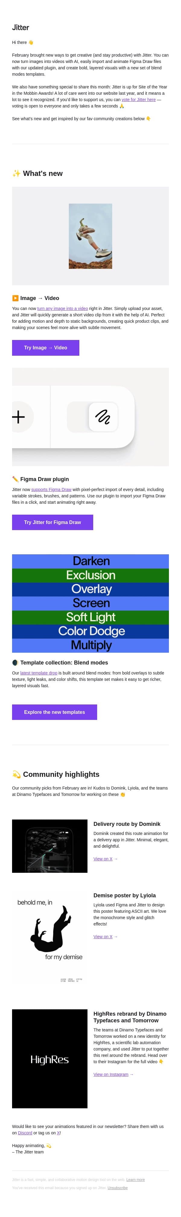✨ New in Jitter: Image → Video, Figma Draw plugin, and new templates email from Jitter screenshot