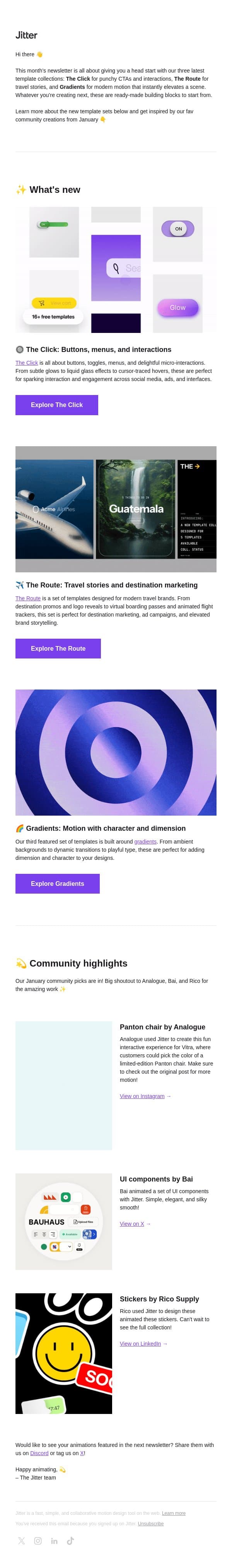 ✨ New Jitter templates: Buttons, gradients, and travel stories email from Jitter screenshot
