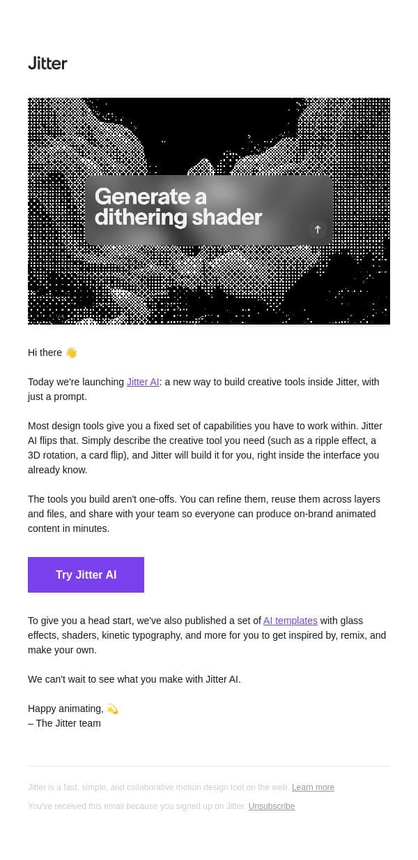 Introducing Jitter AI ✨ email from Jitter screenshot