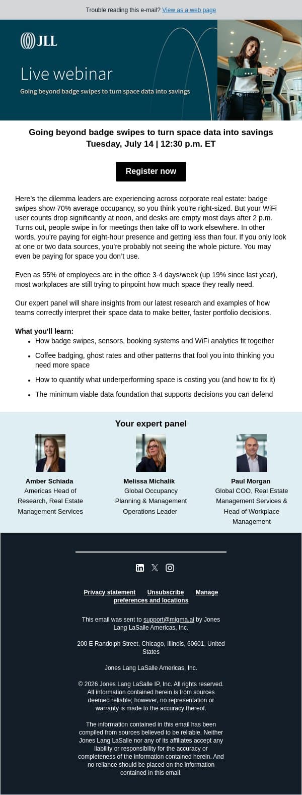 Is your CRE data telling you everything? email from JLL screenshot
