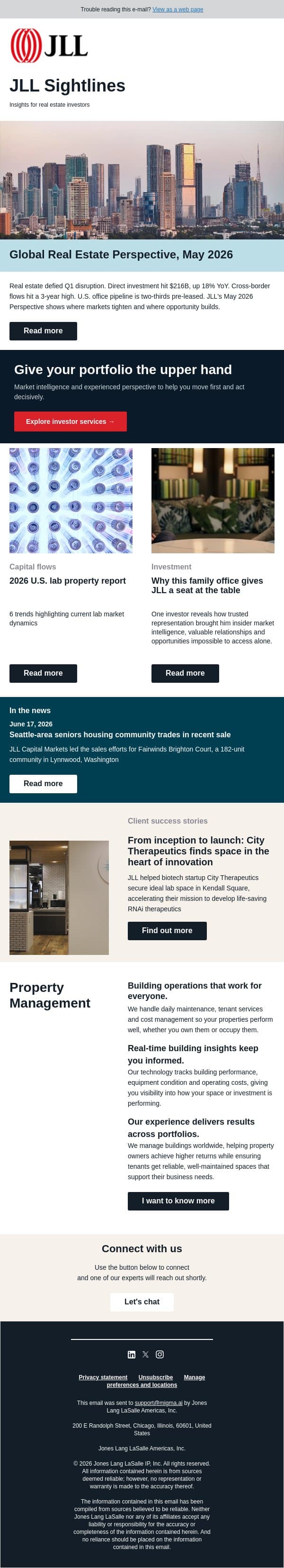 Real estate is defying uncertainty. Here's proof. email from JLL screenshot
