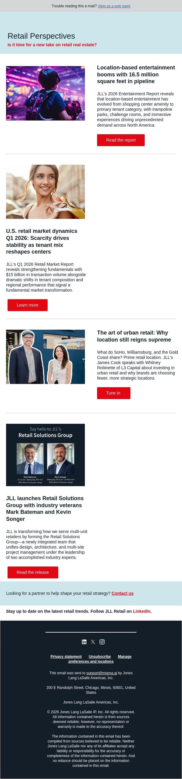 Is location-based entertainment the new anchor tenant? email from JLL screenshot