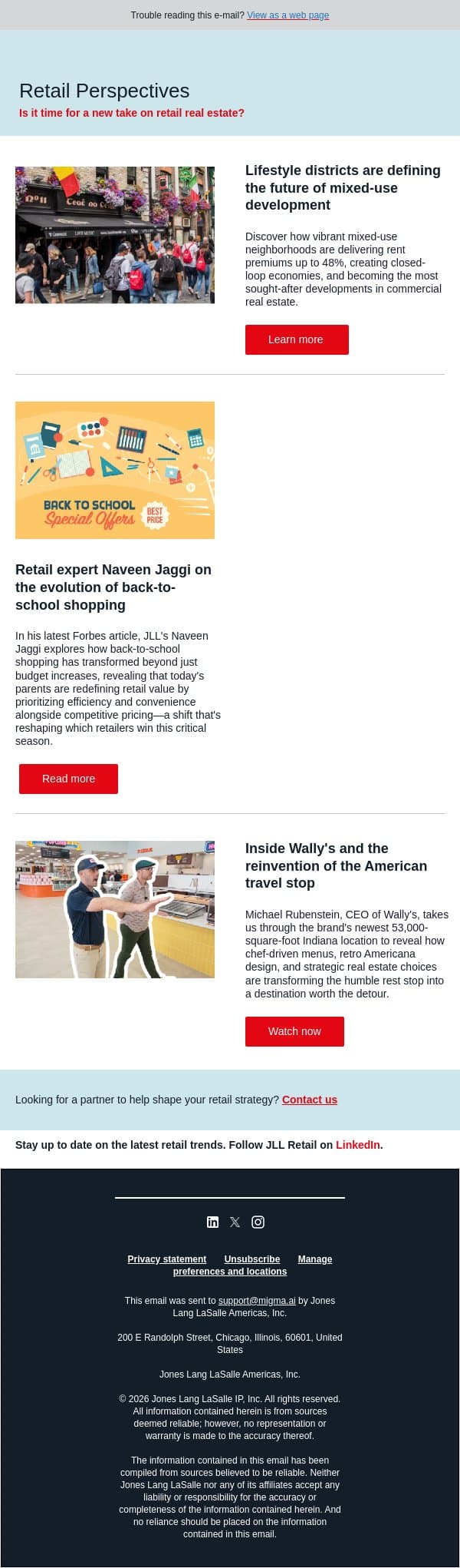 Lifestyle districts, back-to-school trends & the reinvented rest stop email from JLL screenshot