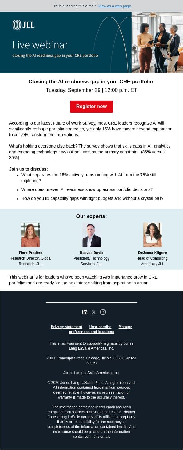 What's holding 78% of CRE teams back email from JLL screenshot