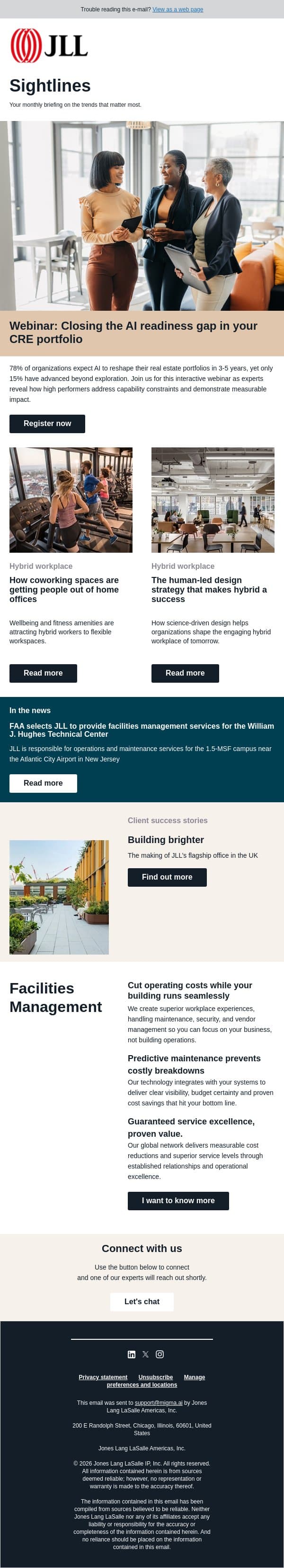 78% see it coming, but only 15% act on it email from JLL screenshot