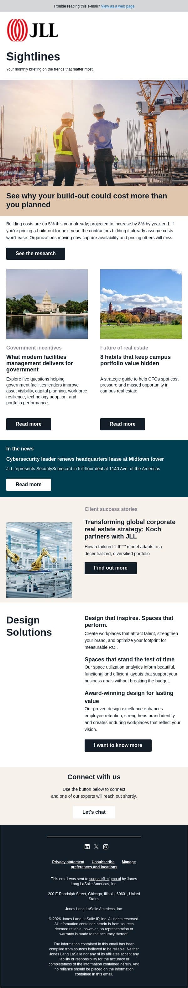 Why building costs are up 5% and what comes next email from JLL screenshot