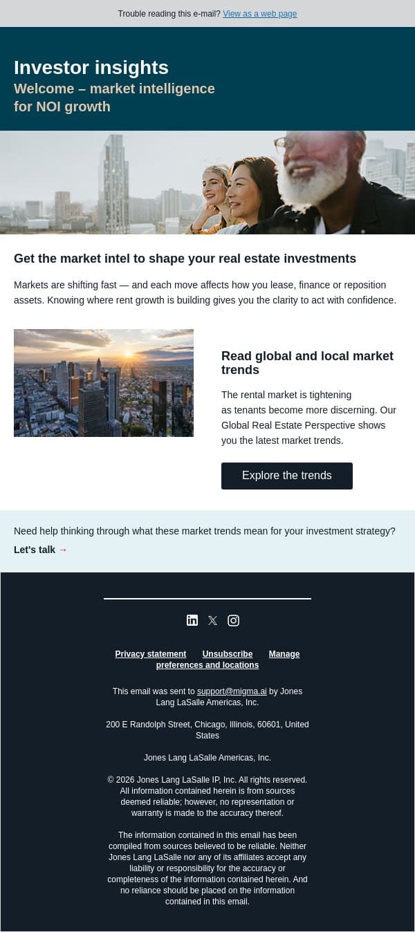 What do market shifts mean for your CRE assets? email from JLL screenshot