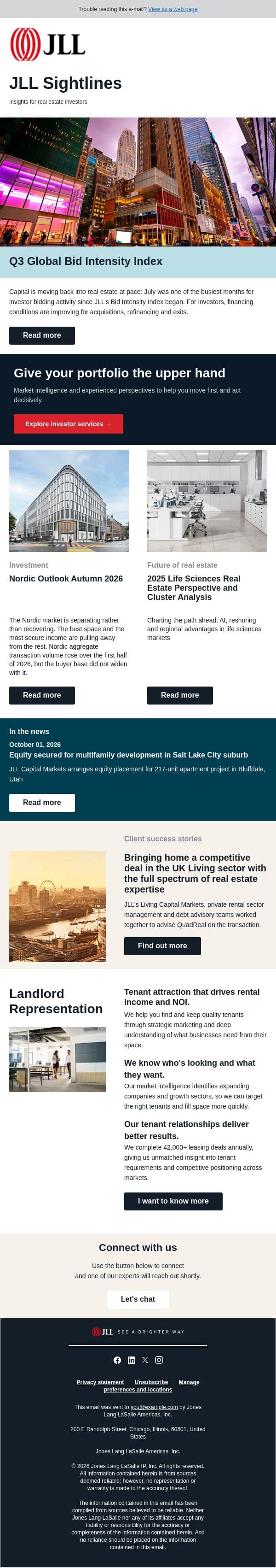 Real estate investor bidding nears record levels email from JLL screenshot