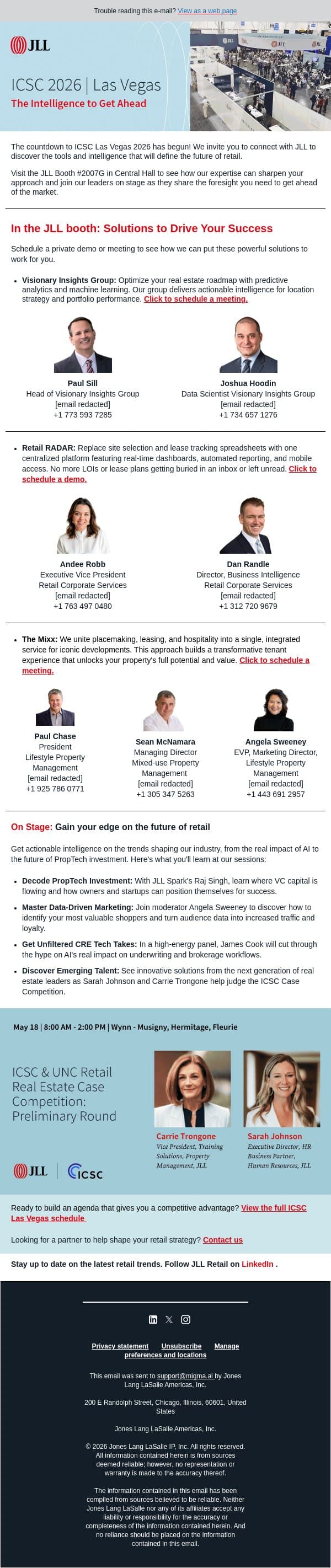 Gain Your Edge: Connect with JLL at ICSC Las Vegas 2026 email from JLL screenshot