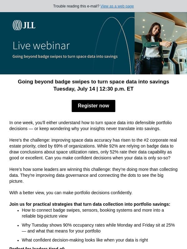 Webinar in 7 days: Beyond badge swipes email from JLL