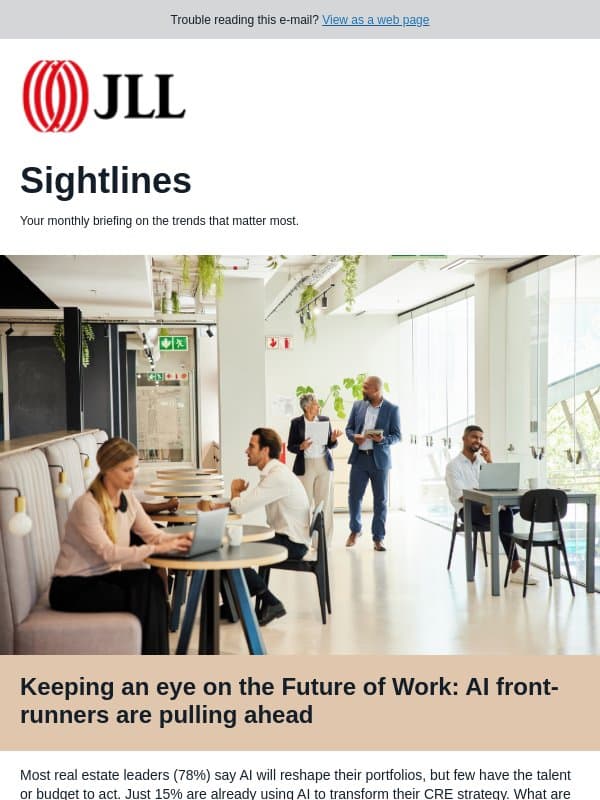 78% say AI will reshape their portfolios email from JLL