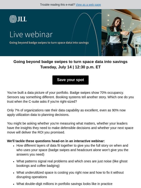 Is your space data lying to you? (webinar July 14) email from JLL