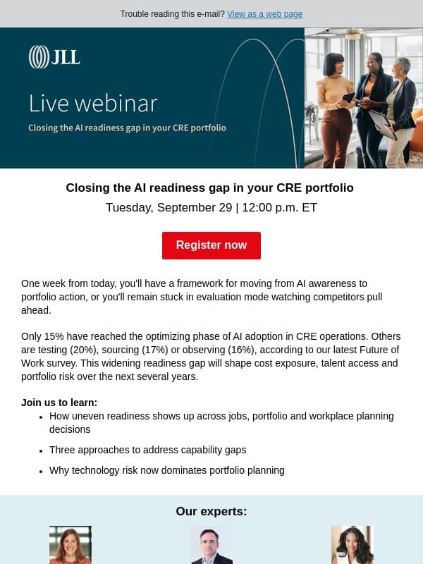 Next week: close your AI readiness gap email from JLL