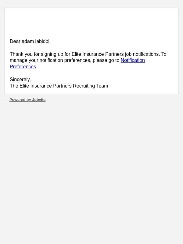 Careers at Elite Insurance Partners email from Jobvite screenshot