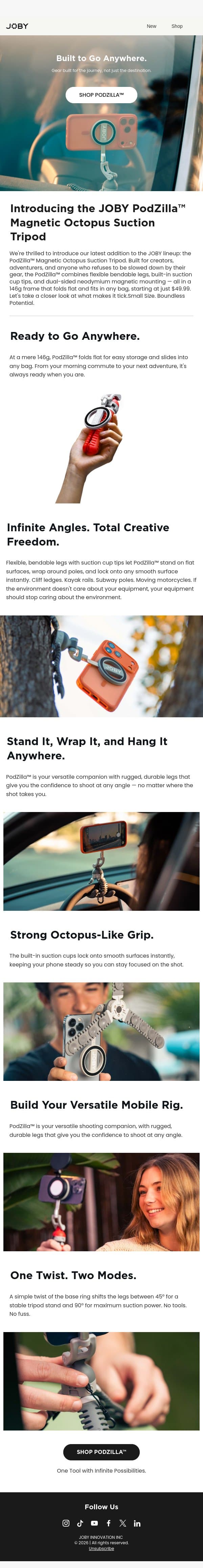 Meet PodZilla. email from Joby screenshot