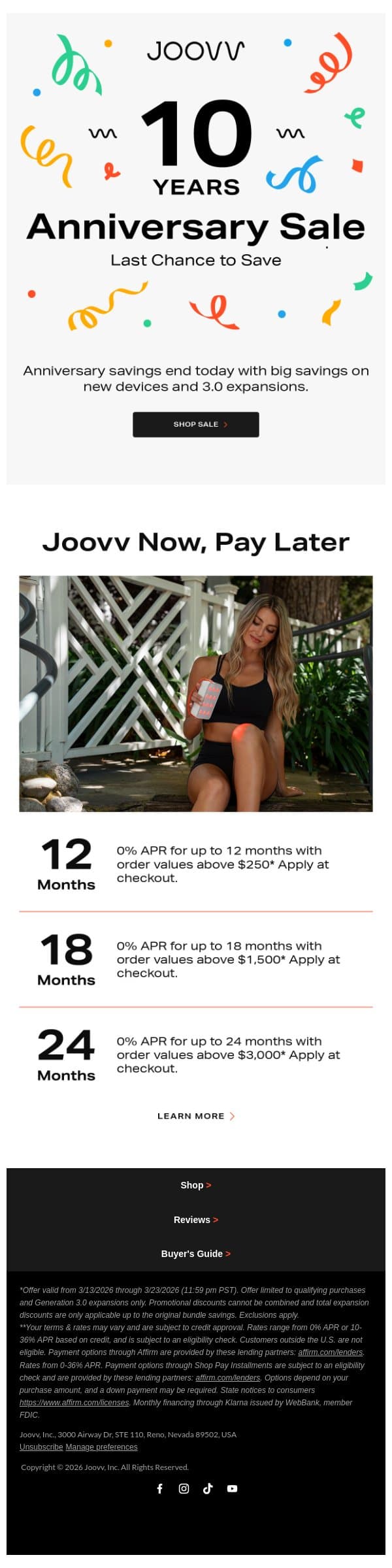 Anniversary sale ends today email from Joovv screenshot