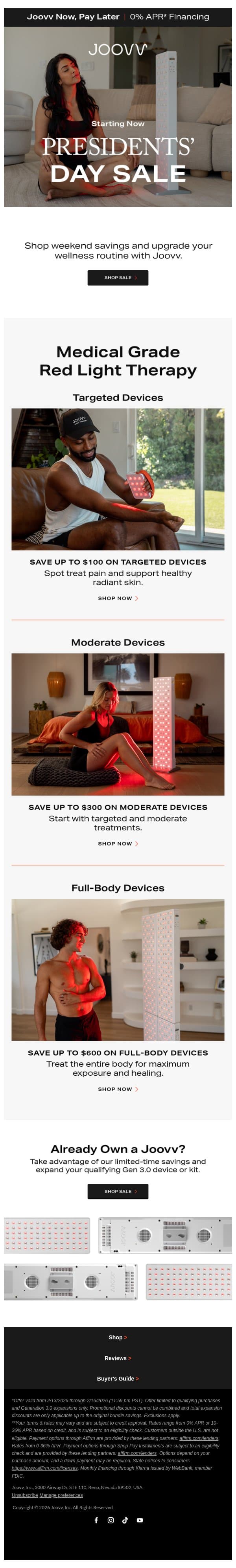 Presidents’ Day weekend sale has started email from Joovv screenshot